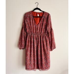 Gap Maternity Burnt Orange Paisley Print Lined Boho V Neck Long Sleeve Dress - S